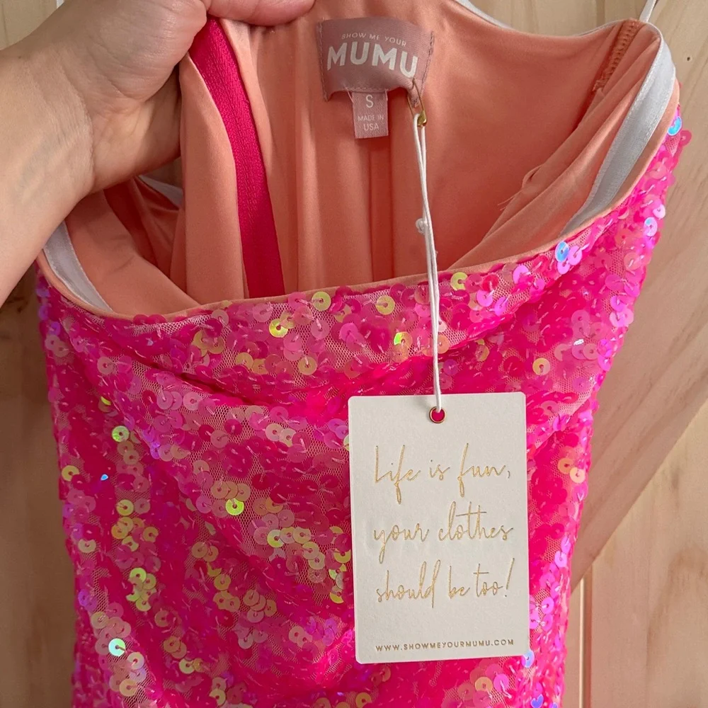 Show Me Your Mumu - On My Way Dress - Hot Pink Sequins - Size S - Picture 3 of 5